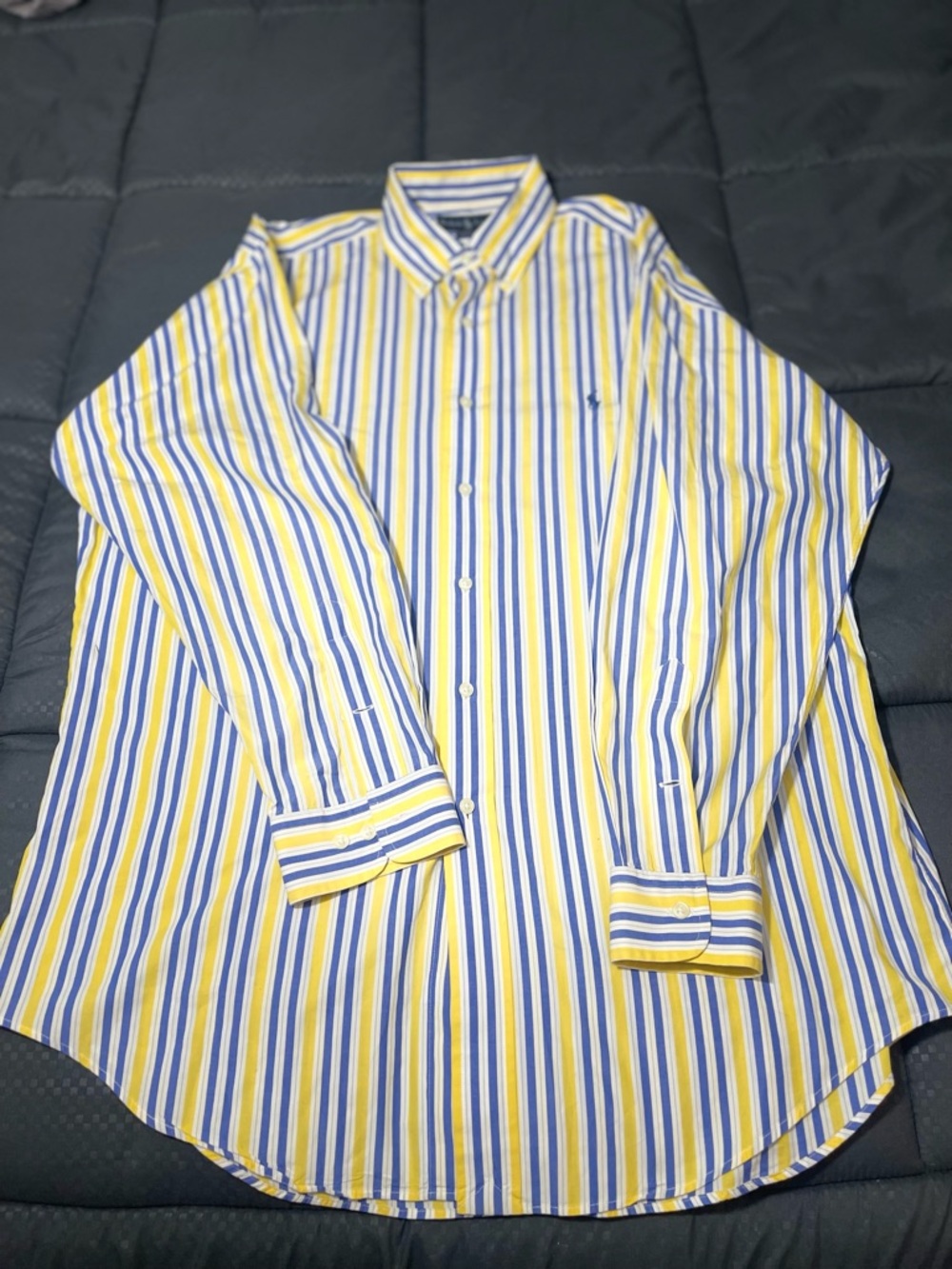 Ralph Lauren Yellow and Blue Vertical Stripe Dress Shirt